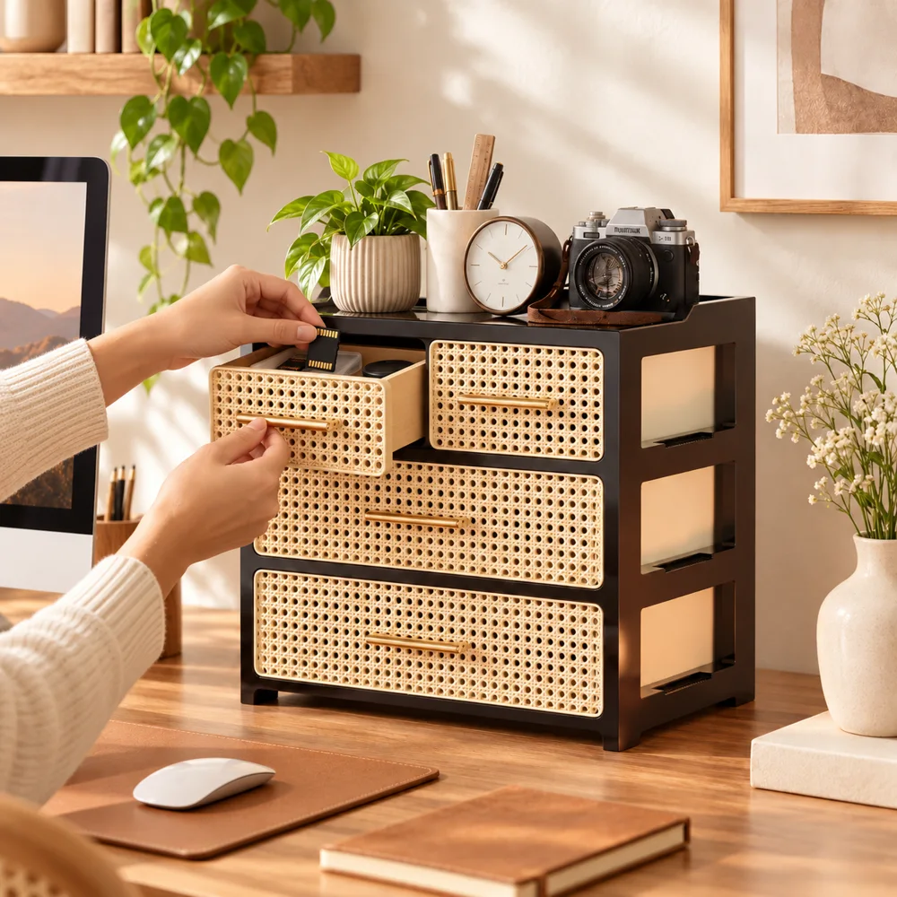 Woven Drawer Organiser Three-Tier Mixed Drawers — Everyday setup