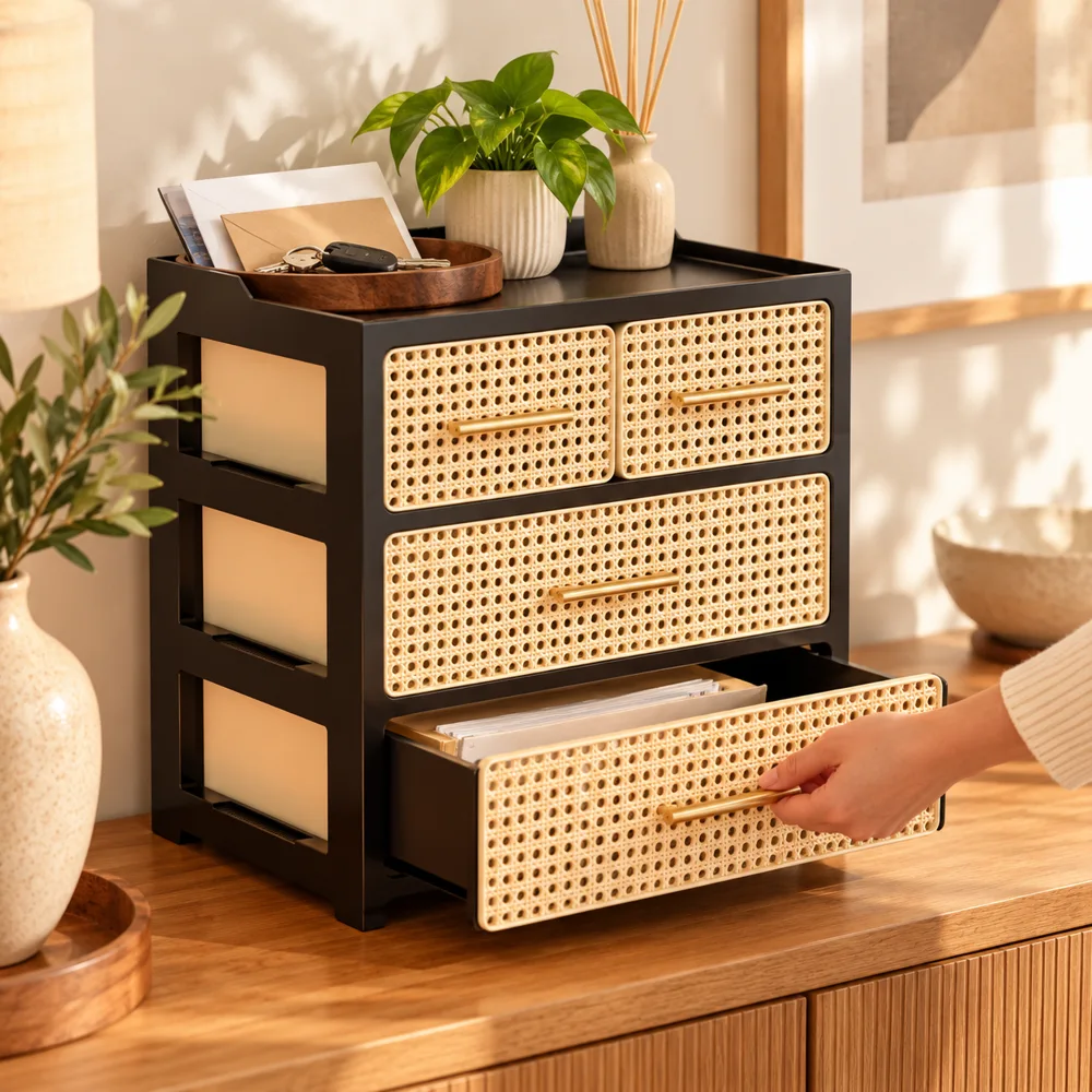 Woven Drawer Organiser Three-Tier Mixed Drawers detail