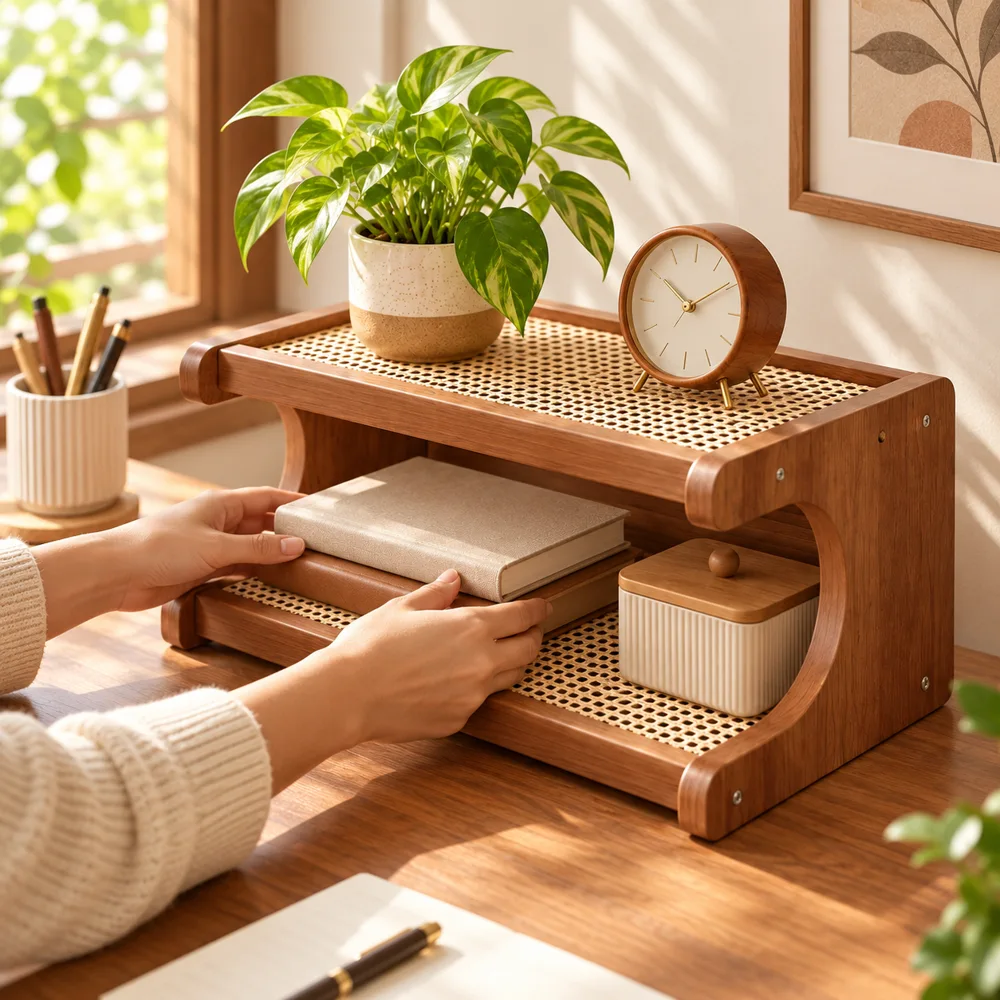 Vintage Desktop Shelf Woven (30 cm) in use