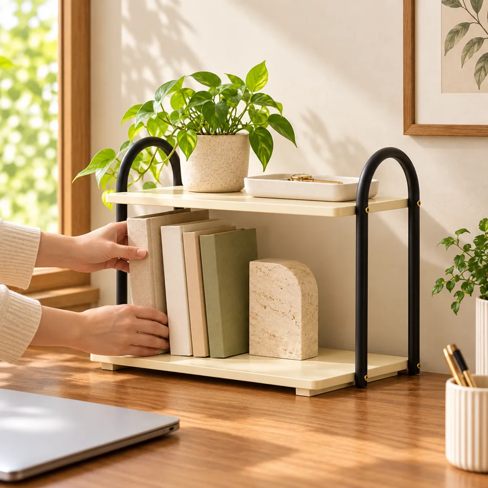 Vintage Desktop Bookshelf (40 cm) — Everyday setup