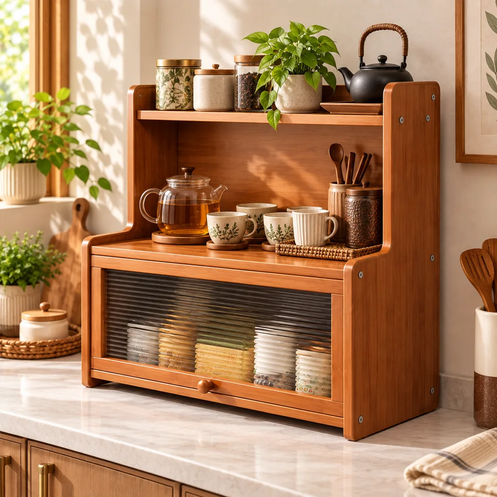 L corner Flip door Cup Cabinet — Form and function