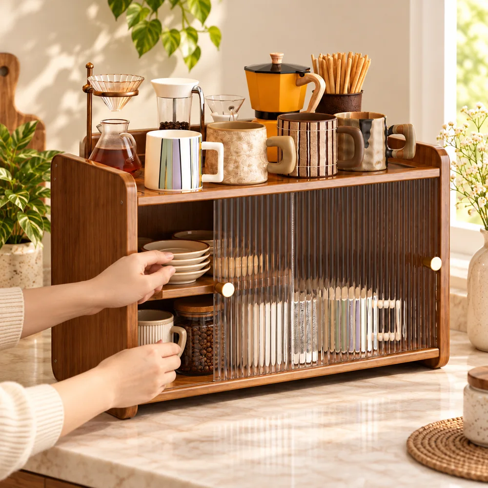 Multi tier Cup Display Cabinet in use