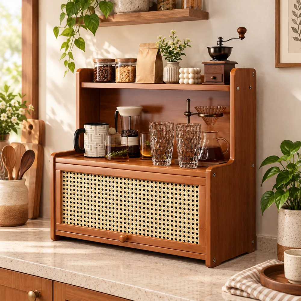 Woven door Corner Cup Cabinet (35 cm)