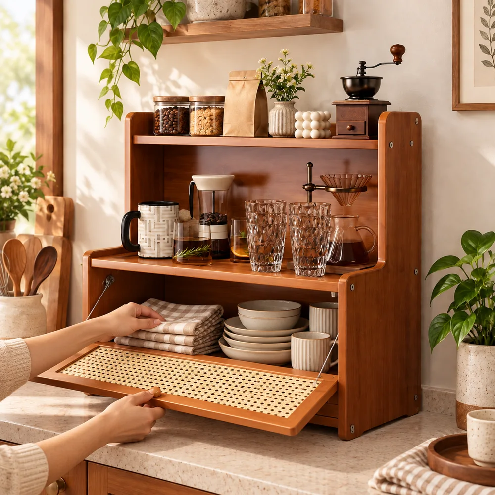 Woven door Corner Cup Cabinet (35 cm) in use