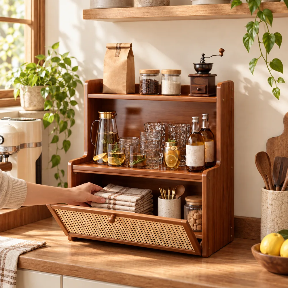 Vintage Woven Countertop Shelf (35 cm) — Everyday setup