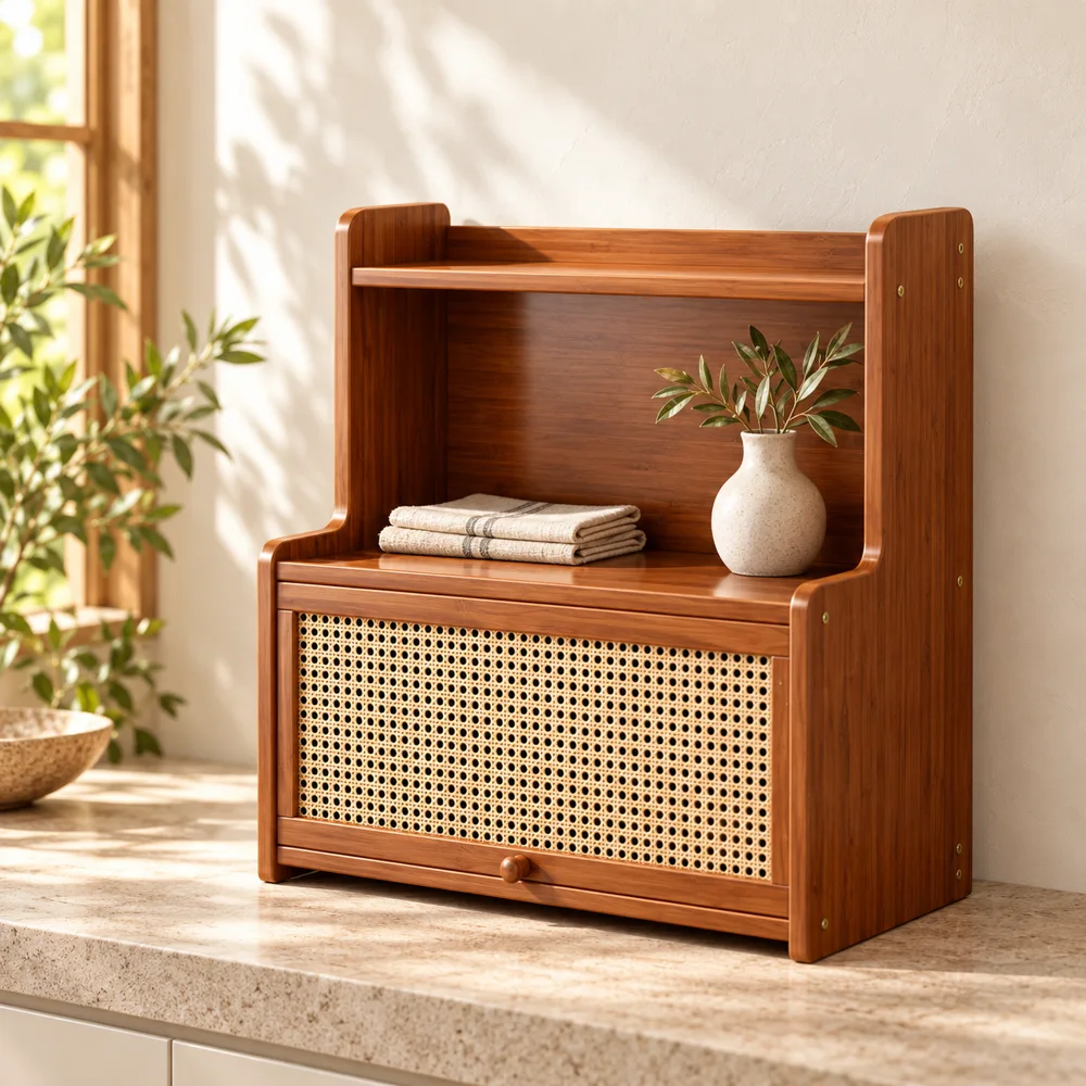 Vintage Woven Countertop Shelf (35 cm) styled view