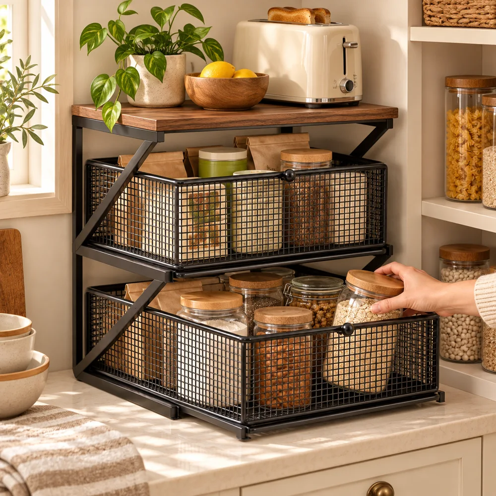 Coffee Station Drawer Stand Double Shelf — Everyday setup