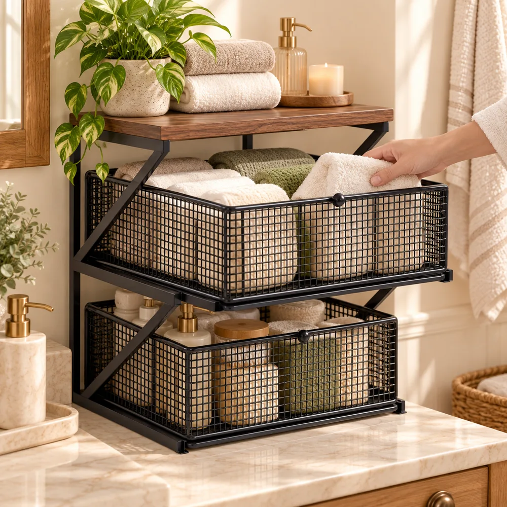 Coffee Station Drawer Stand Double Shelf detail