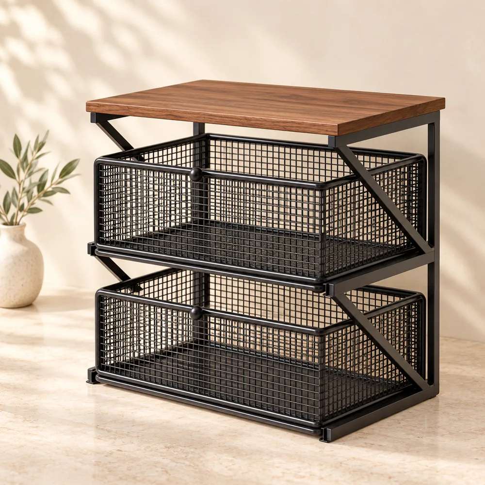 Coffee Station Drawer Stand Double Shelf styled view