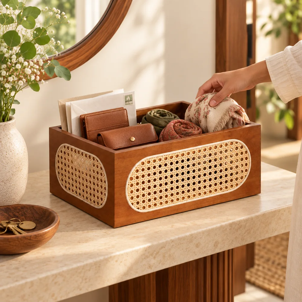 Vintage Open Storage Basket close view