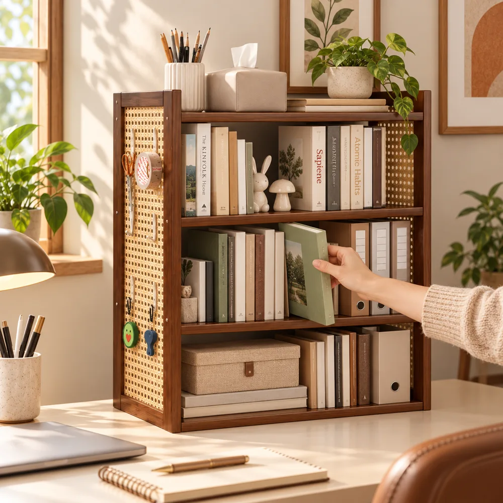 Vintage Pegboard Desktop Shelf (2 Tiers & 35 cm) — Everyday setup
