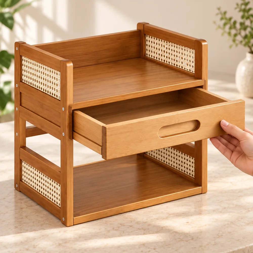 Vintage Book Organiser with Drawer (2 Tiers & 40 cm) — Ready for your space