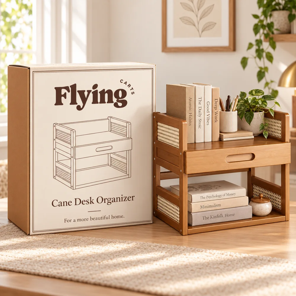 Vintage Book Organiser with Drawer (2 Tiers & 40 cm) styled view