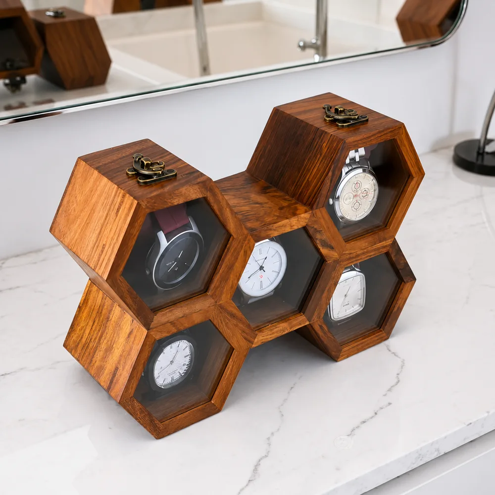 Wooden Hexagon Watch Box — Form and function