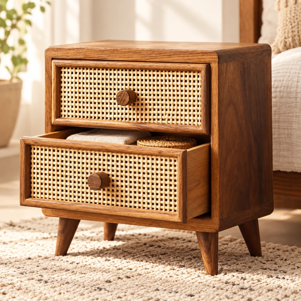 Vintage Rattan Drawer close view