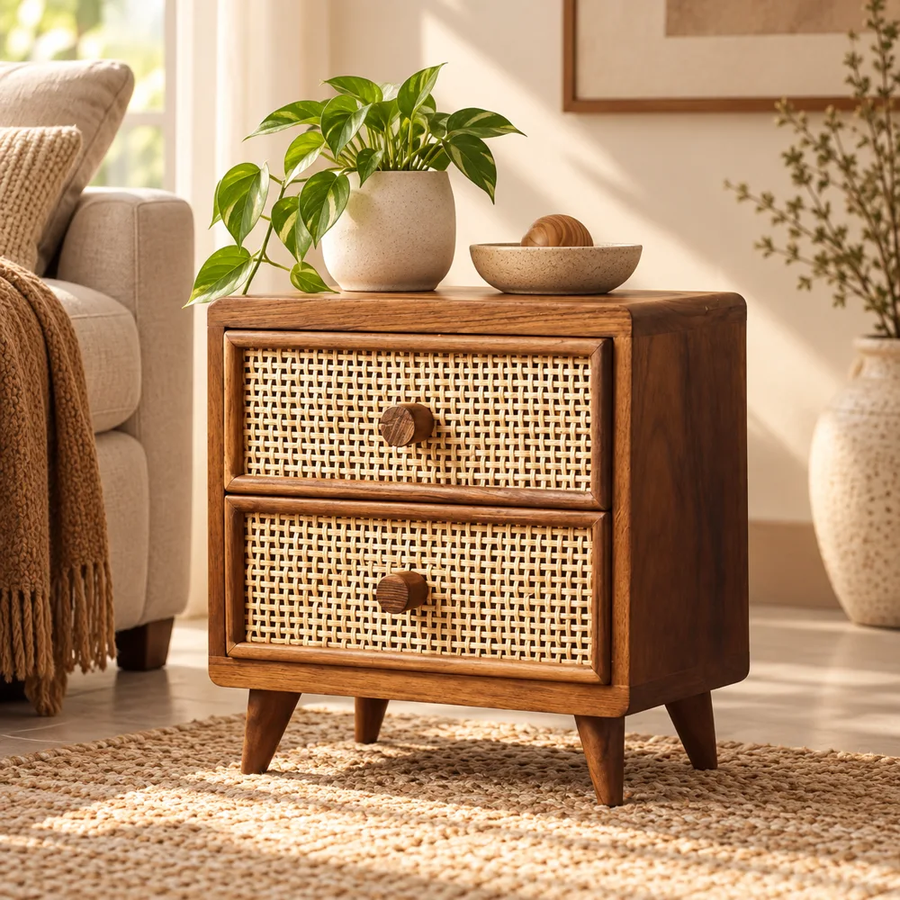 Vintage Rattan Drawer styled view