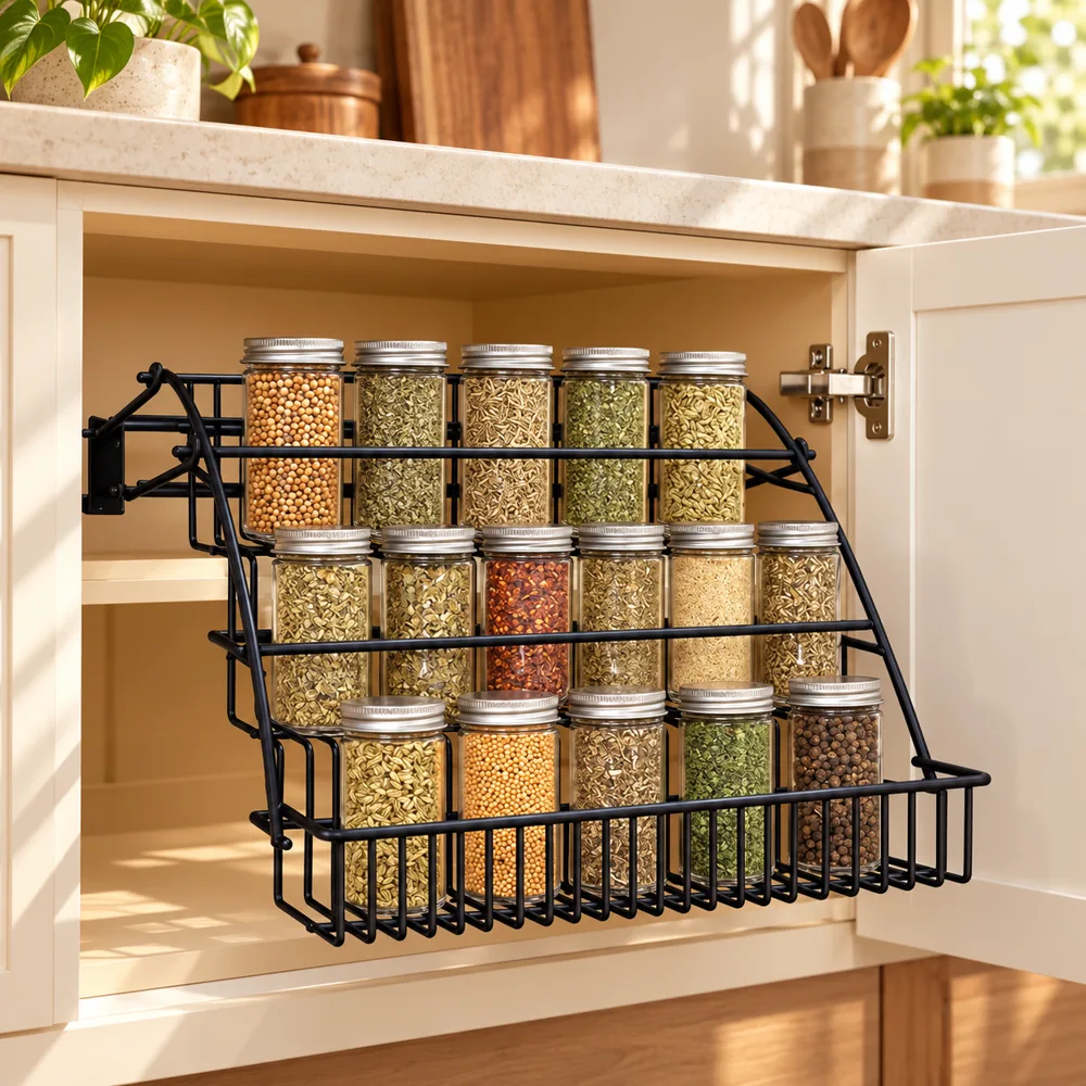 Pull-Out Cabinet Spice Rack styled view